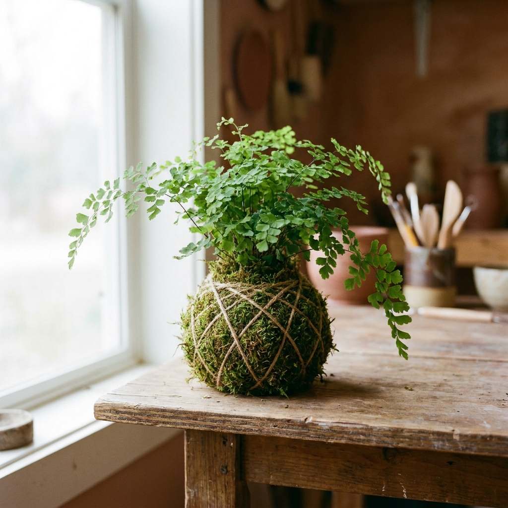 Kokedama personalizado terminado, listo para recoger en Vitoria-Gasteiz